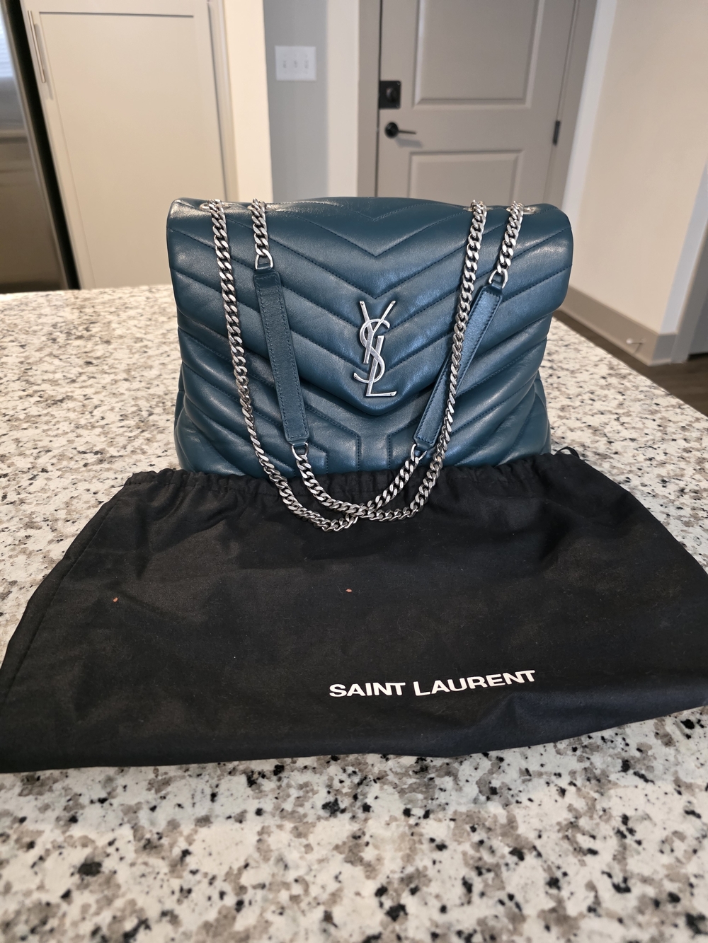 Saint Laurent Chevron Quilted Shoulder Bag - Teal - Picture 10 of 16